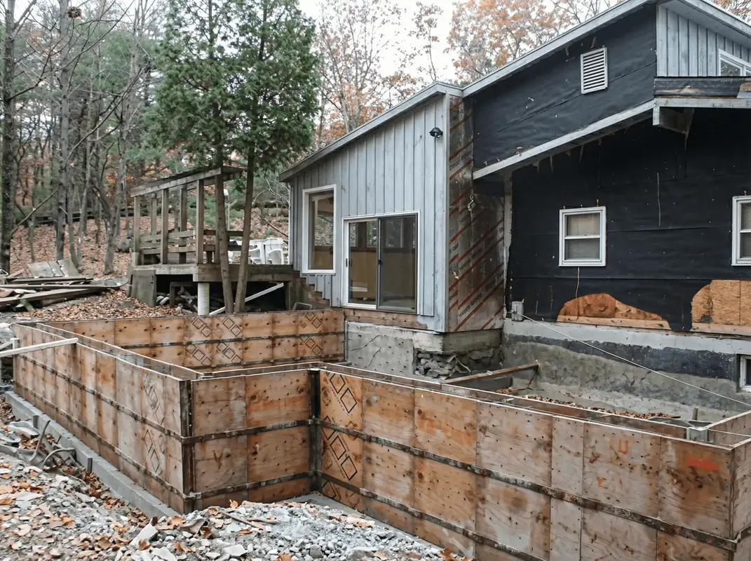 Prepared site with foundation forms for home remodeling and addition project in Rockford, IL